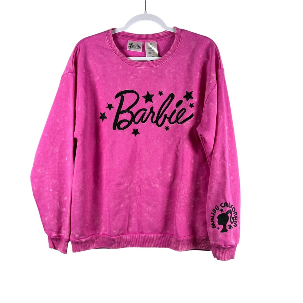 Barbie Womens M Sweatshirt Pink Acid Wash Embroidered Star Malibu Barbiecore Y2K